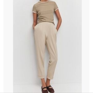 Mango Cuffed Seam Detail Cream Textured Lounge Pants